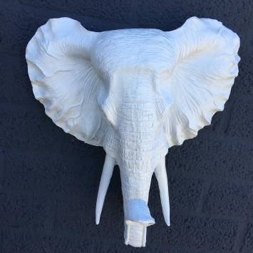 Mooie witte olifantenkop wandornament, olifant decoratie